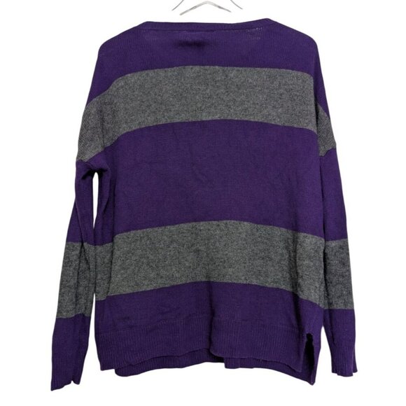 Lauren Ralph Lauren Stripe Sweater Womens Size Medium Purple Gray Wool Cashmere - Picture 6 of 9